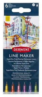 Liner, sada, 0,3 mm, DERWENT "Line Marker", 6 rôznych farieb