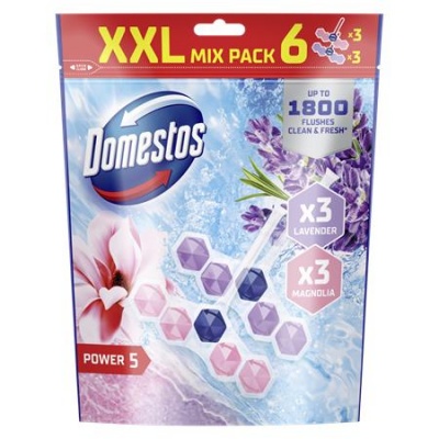 WC  osviežujúci blok, 6-kusový, DOMESTOS "Power 5", mango a levanduľa