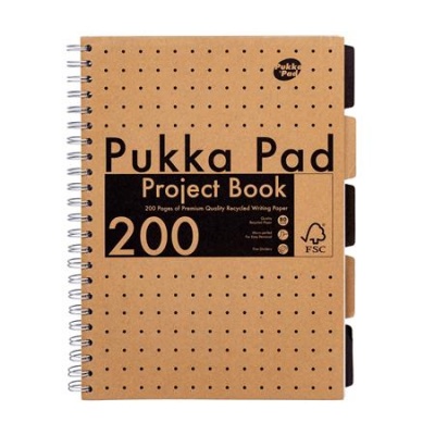 Špirálový zošit, A4, linajkový, 100 listov, PUKKA PAD "Kraft project book"