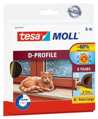 Samolepiace tesnenie s profilom D, 9 mm x 6 m, TESA "tesamoll®, hnedá